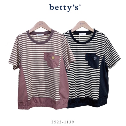 betty’s貝蒂思　條紋拼布胸口口袋圓領短袖(共二色)