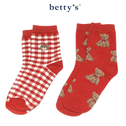 betty’s貝蒂思　可愛小熊格紋短筒襪(兩雙)