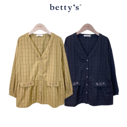 betty’s貝蒂思　熊繡花袋蓋格紋外套(共二色)