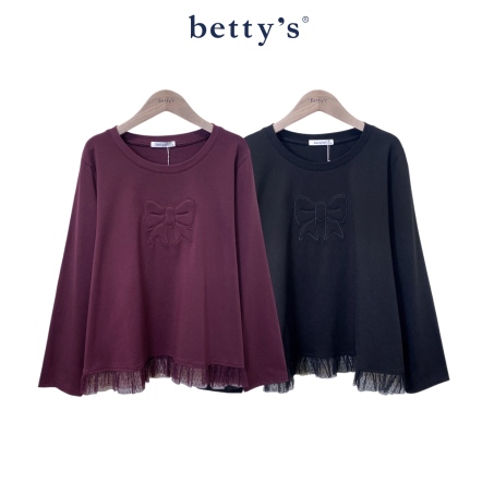 betty’s貝蒂思　蝴蝶結繡花下擺網紗棉T(共二色)				